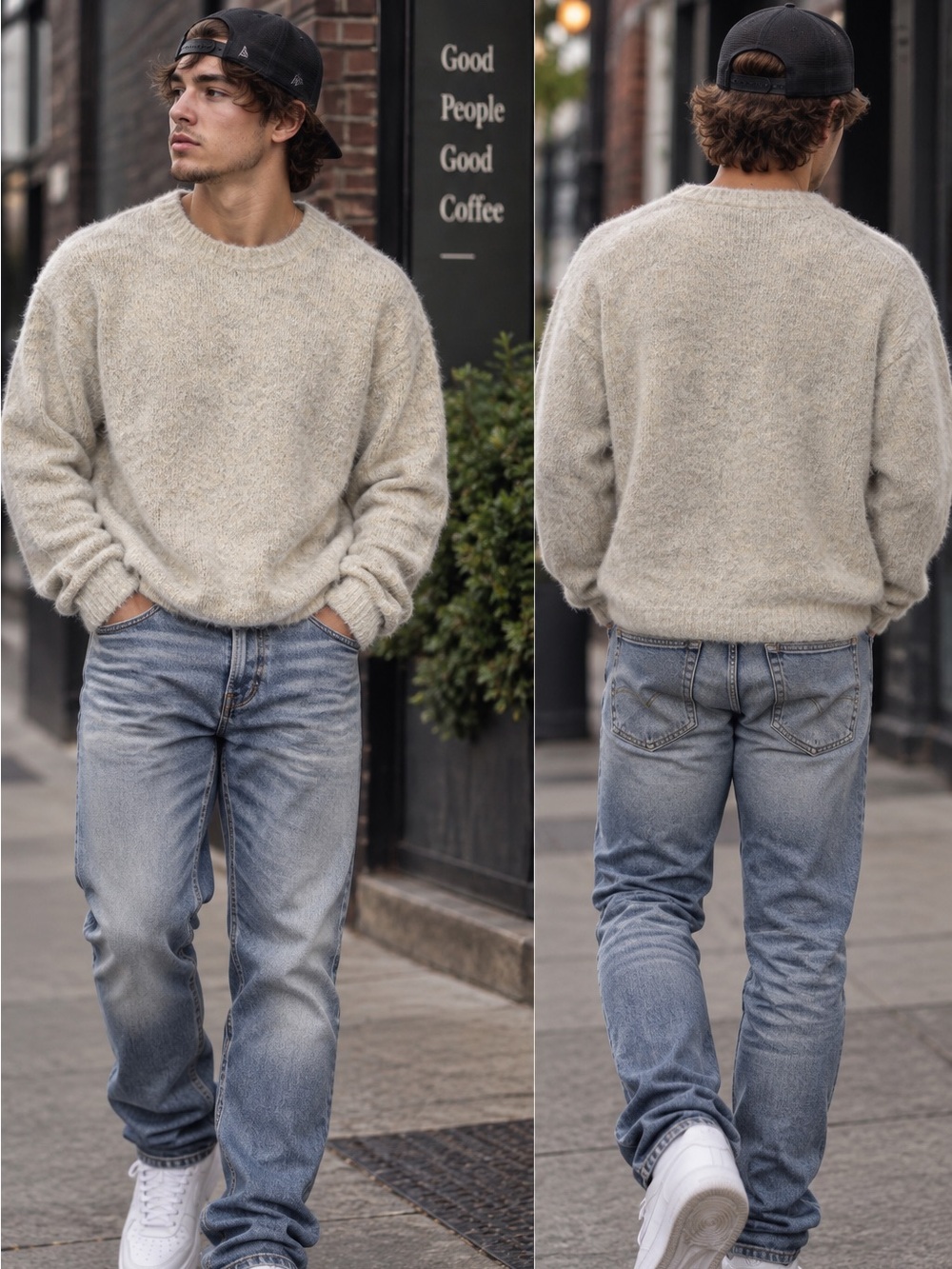 Topman Men's Oversized Crewneck Sweater in Oatmeal Beige